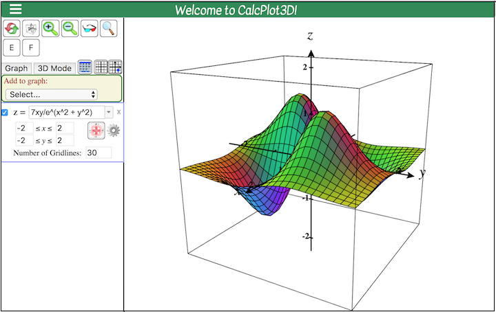 Default view of CalcPlot3D