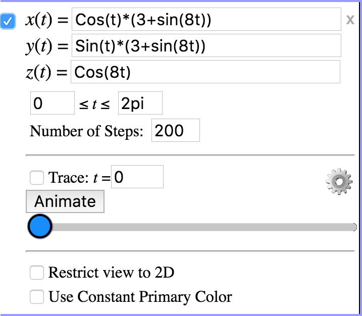 Space curve dialog with the focus