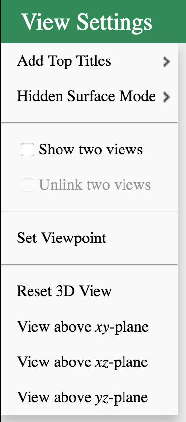 View settings menu