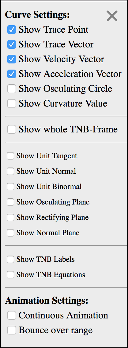 Space Curve settings